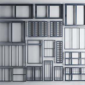 现代铝合金窗户窗框组合3D模型下载